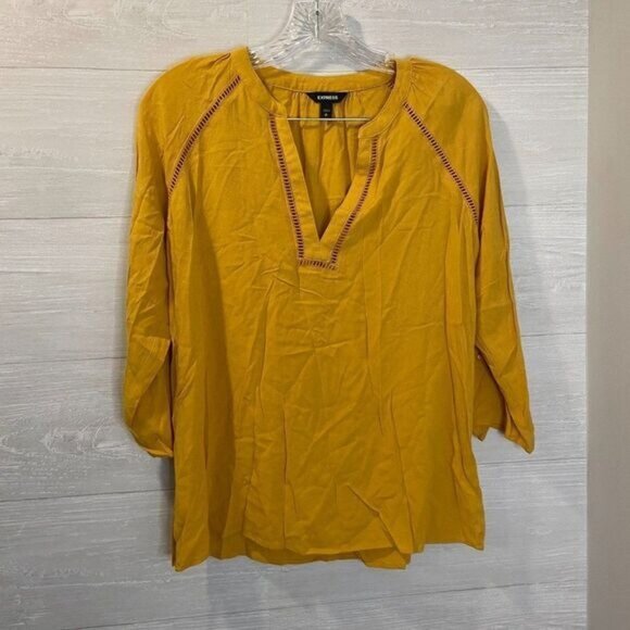 Express Women's Deep V-Neck Eyelet Trim Popover‎ Boho Top - Picture 5 of 8